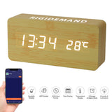 Rigidemand Wooden Digital Alarm Clock LED Desk Temperature Voice Control Modern Home Decor
