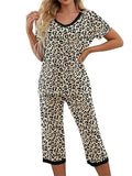 Rigidemand Women Floral Pajama Set Sleepwear Tops with Capri Pants Outfits Ladies Summer Comfy Sleep Nightshirt PJS Set