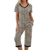 Rigidemand Women Floral Pajama Set Sleepwear Tops with Capri Pants Outfits Ladies Summer Comfy Sleep Nightshirt PJS Set