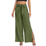 Rigidemand Women Side Slit Wide Leg Loungewear Solid Color Casual Bottoms High Waisted Summer Palazzo Pants