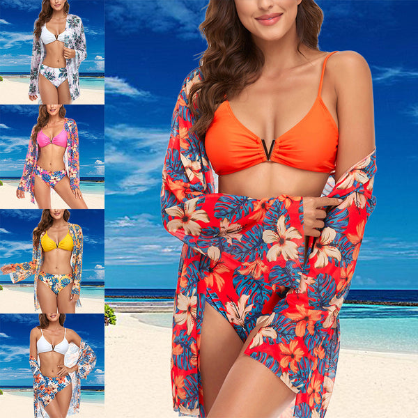 Rigidemand Women's 3 Pieces Bikini Swimsuit Cover Up Floral Beachwear Bathing Suit Tankini Swimwear
