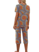 Rigidemand Women Floral Pajama Set Sleepwear Tops with Capri Pants