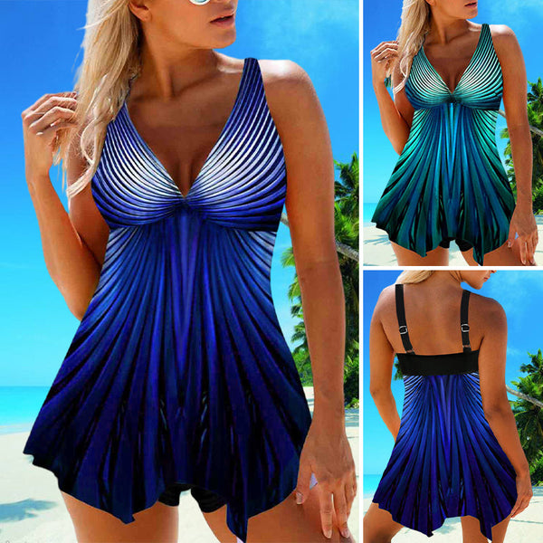 Rigidemand XS-XL Women V Neck Swim Dress Tummy Control Swimsuit Floral Printed Swimdress Swimwear Beachwear Bathing Suits