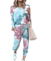 Rigidemand Womens Tie-Dye Pajamas Set Loungewear Homewear Long Sleeve Tops + Pants Trousers