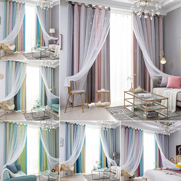 Rigidemand 2-Layers Blackout Curtains Eyelet Ring Top Window Drapes Grommet Top Room Darkening Curtain Star Curtain Panel For Kids Boy Girl Bedroom Decor