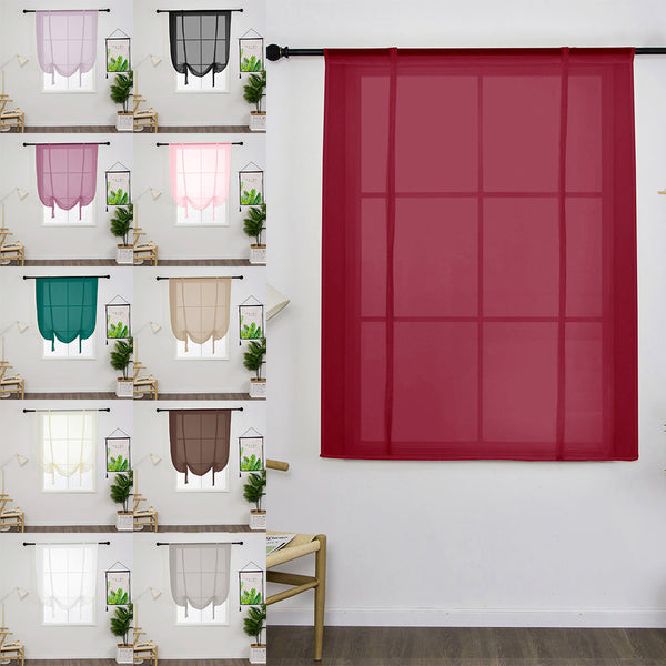 Tie Up Window Curtains, Sheer Window Drapes,Short Curtain Scarf,Cafe Kitchen Curtain Valance,Rod Pocket Curtain Panel