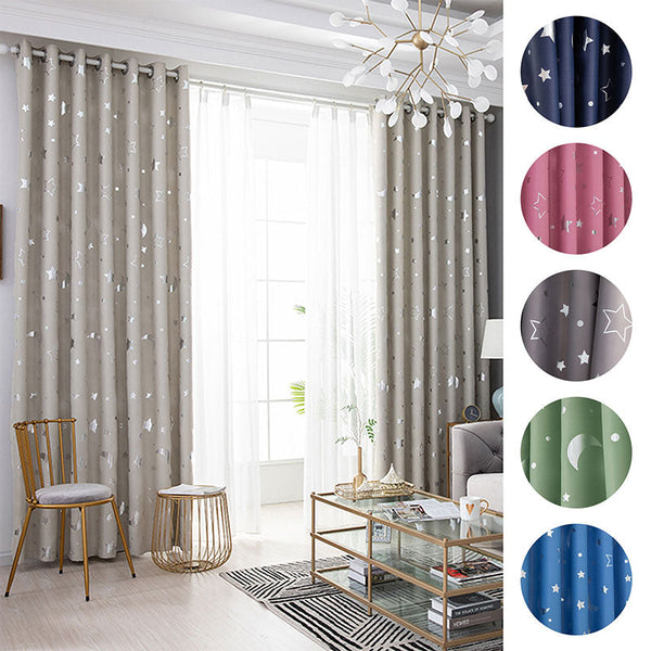 Rigidemand Moon and Stars Blackout Curtains for Girls Bedroom Grommet Thermal Insulated Room Darkening Printed Kids Curtains